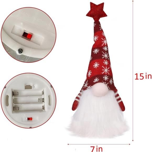 15" Lighted Christmas Gnome, Handmade Plush Scandinavian Swedish Tomte,  2 Set - Picture 5 of 7